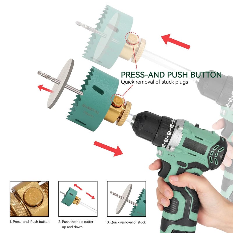 Nexigins Heavy Duty Hole Saw Arbor with 3/8" Shank, Quick Ejector System, Includes 2 Pilot Drill Bits and Hex Wrench, Universal Compatibility for Hole Saw Systems - Image 3
